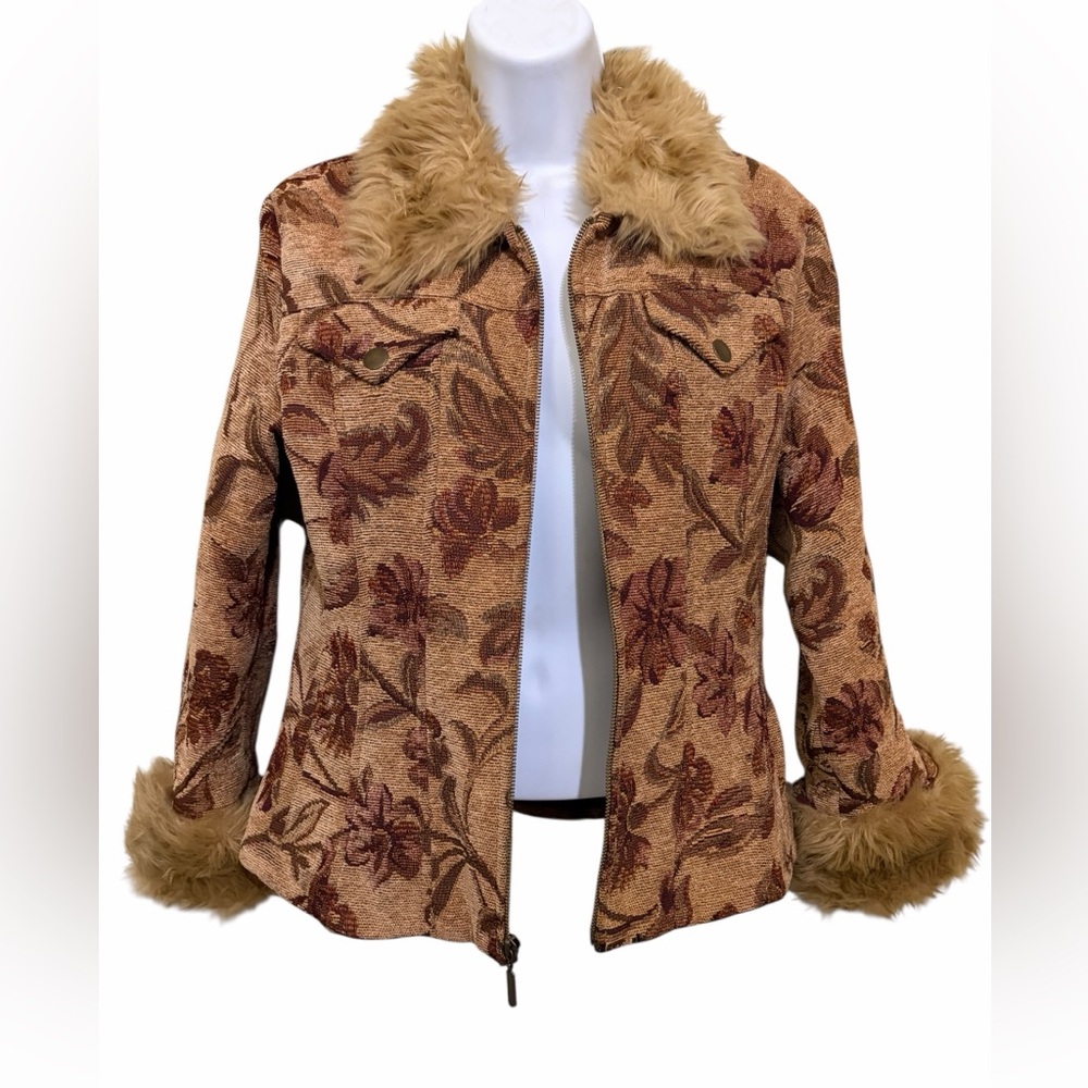 Penny Lane Tapestry Faux Fur Trim SZ S Y2K Boho Western Festival Streetwear VTG - Picture 2 of 12
